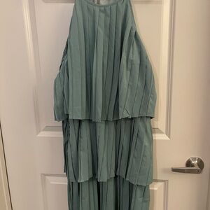 Pleated Teal Sleeveless Dress